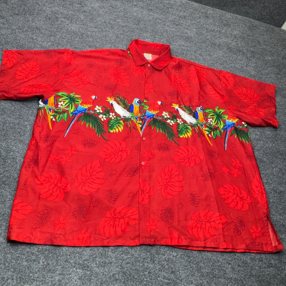 Rima Hawaiian Shirt Mens 2XL Red Parrots Resort Camp Luau Magnum PI Hawaii